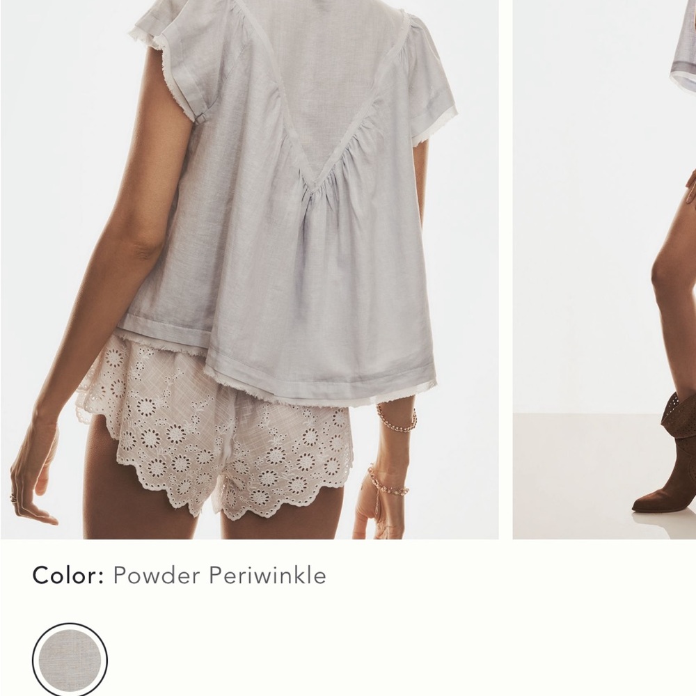 By Anthropologie short sleeve smocked linen-blend blouse in 1X. - Picture 5 of 7
